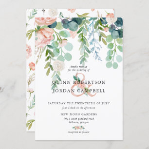 Blushing Summer Watercolor Floral Wedding Invitation
