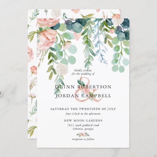 Blushing Summer  Watercolor Floral Wedding Invitation