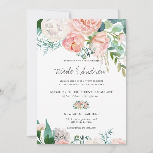 Blushing Summer | Watercolor Floral Wedding Invitation | Zazzle