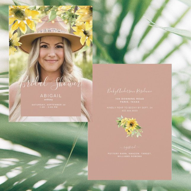 Blushing Sunflower Bride Photo Bridal Shower Invitation (Creator Uploaded)
