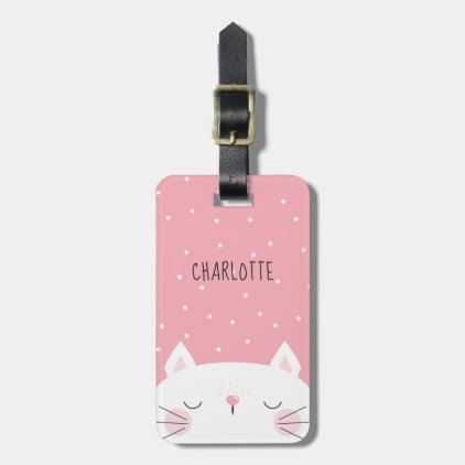 Blushing White Kitten - Name Luggage Tag