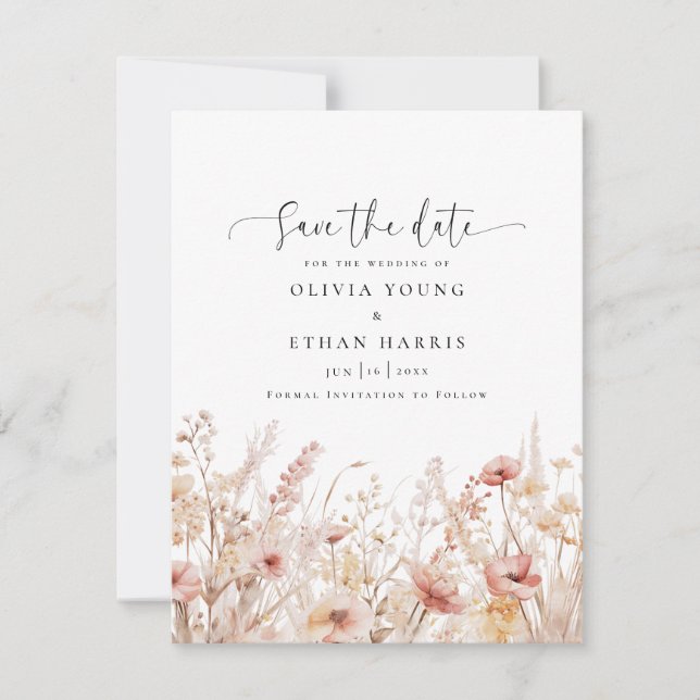 Blushing Wildflowers Wedding Save The Date (Front)
