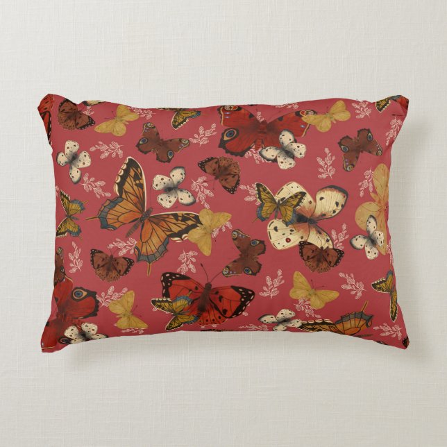 Blushing Wings – Pink Butterfly Pattern Accent Pillow (Front)