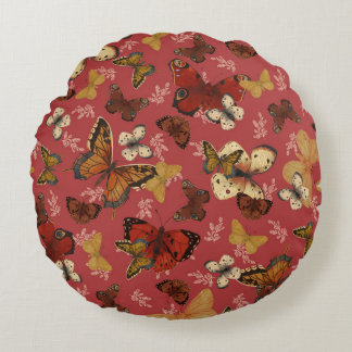 Blushing Wings – Pink Butterfly Pattern Round Pillow