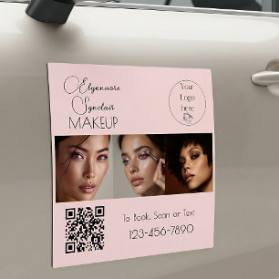 BlushPink Script Logo QR Code Photo Makeup Car Magnet