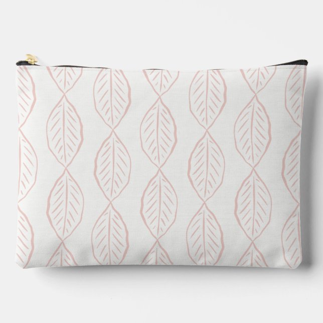 BlushVine-Minimalist Leaf Pattern Soft Pink White Accessory Pouch (Front)