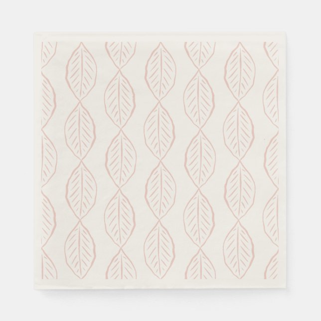 BlushVine-Minimalist Leaf Pattern Soft Pink White Napkins (Front)