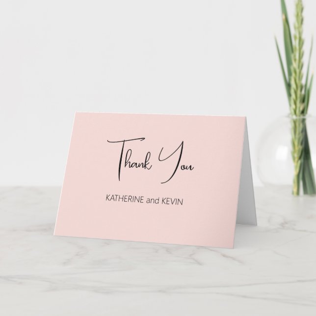 Blusk Pink Simple Wedding Thank You Card (Front)