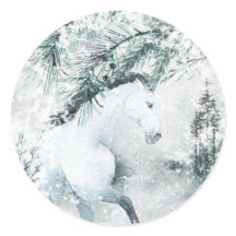 Blustering Winter Woodland Forest White Horse