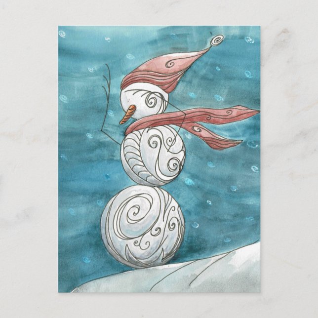 Blustery Snowman Postcard (Front)