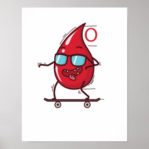 Bluttropfen auf Skateboard Blutgruppe 0 Poster
