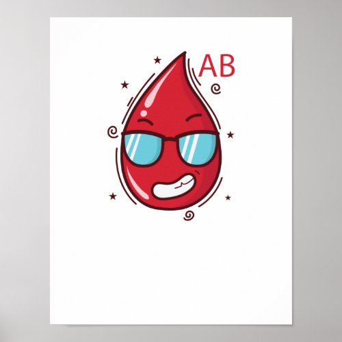 Bluttropfen mit Sonnenbrille Blutgruppe AB Poster