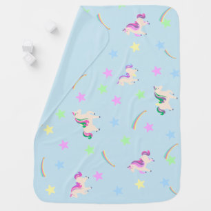 bluWatercolor cute Unicorn rainbow stars pattern   Baby Blanket