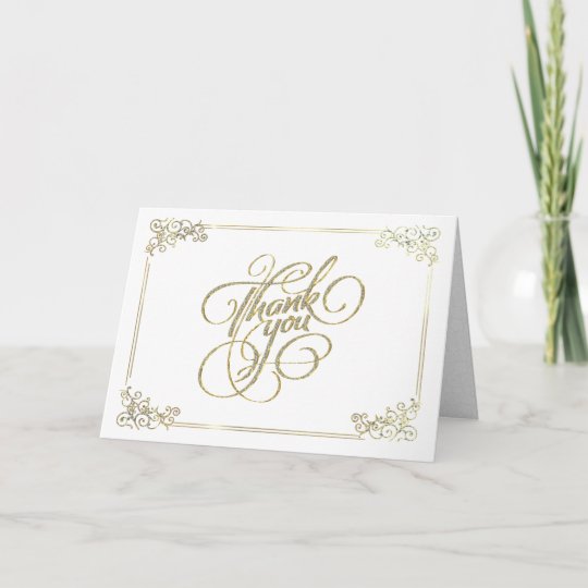 BlWhite & Gold Fancy Text Design-Thank You Card | Zazzle.com