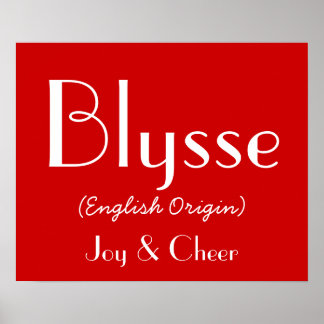 Blysse English Origin With Meaning In Red I Poster