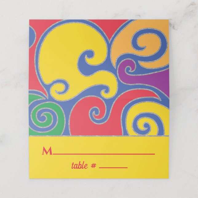 BM Bar an Bat Mitzvah Colorful Swirls Place Cards (Outside Unfolded)