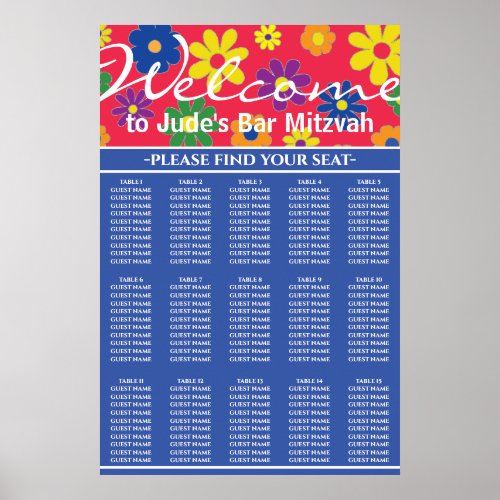 BM Bar and Bat Mitzvah Flowered Seating Chart