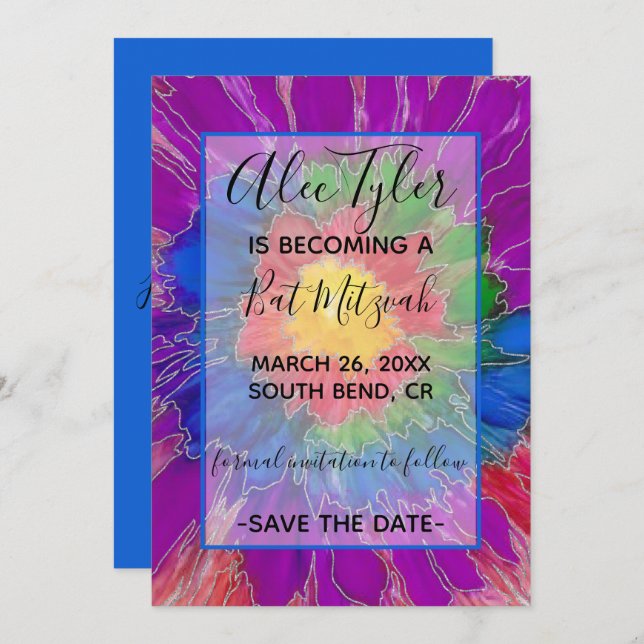 BM Bar Bat Mitzvah Colorfully Elegant Save The Date (Front/Back)