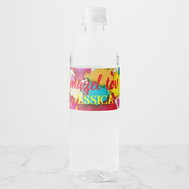 BM Bar Bat Mitzvah Confetti Water Bottle Label (Front)