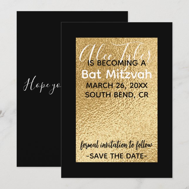 BM Bar Bat Mitzvah Elegant Gold Save The Date (Front/Back)