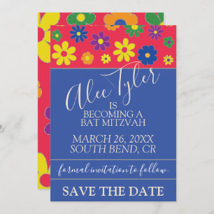 BM Bar Bat Mitzvah Flowery Save The Date