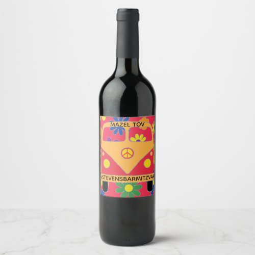 BM Bar Bat Mitzvah Hippie Flowers Wine Label