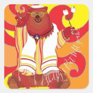 BM Bar Bat Mitzvah Hippie Tallit Bear Square Sticker