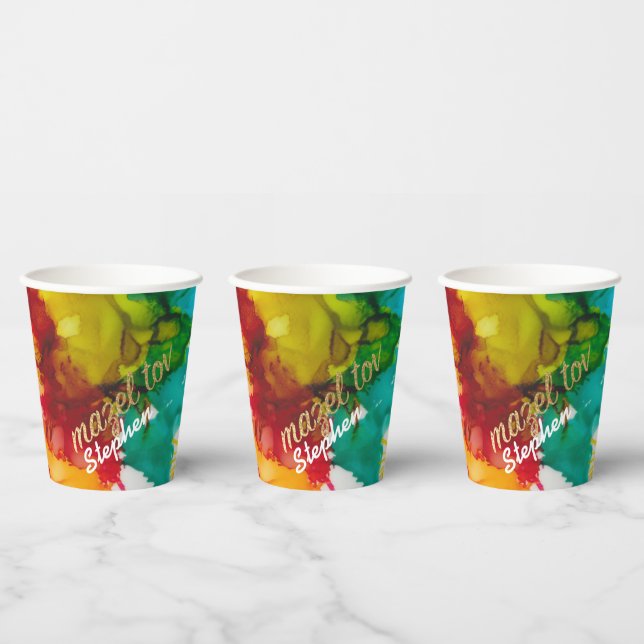 BM Bar Bat Mitzvah Paper Cup Splash of Color (Multi)