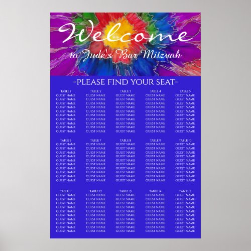 BM Bar  Bat Mitzvah Silvery Floral Seating Chart