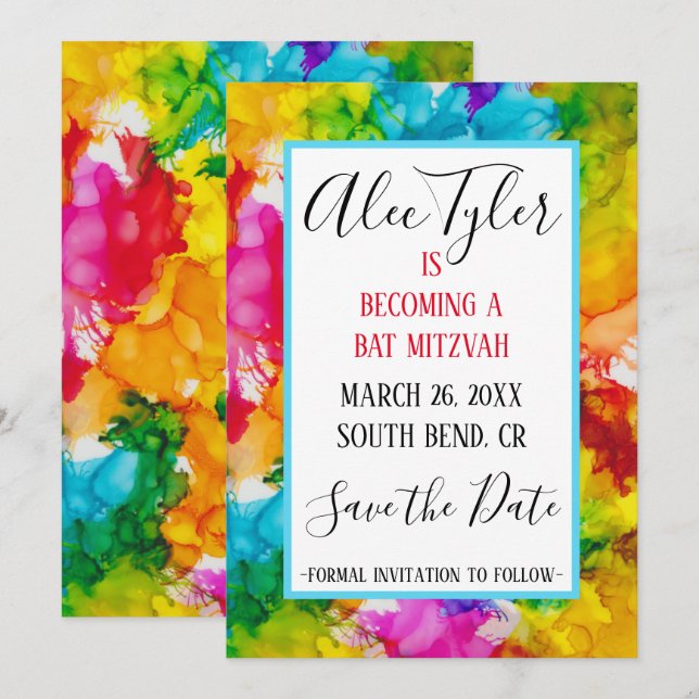 BM Bar Bat Mitzvah Splash of Color Save The Date (Front/Back)