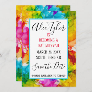 BM Bar Bat Mitzvah Splash of Color Save The Date