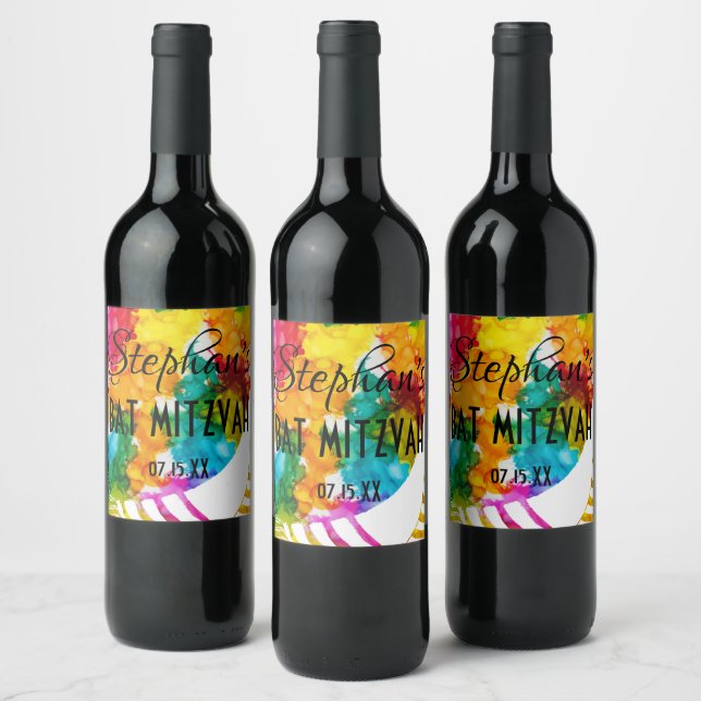 BM Bar Bat Mitzvah Splash of Color Wine Label (Bottles)