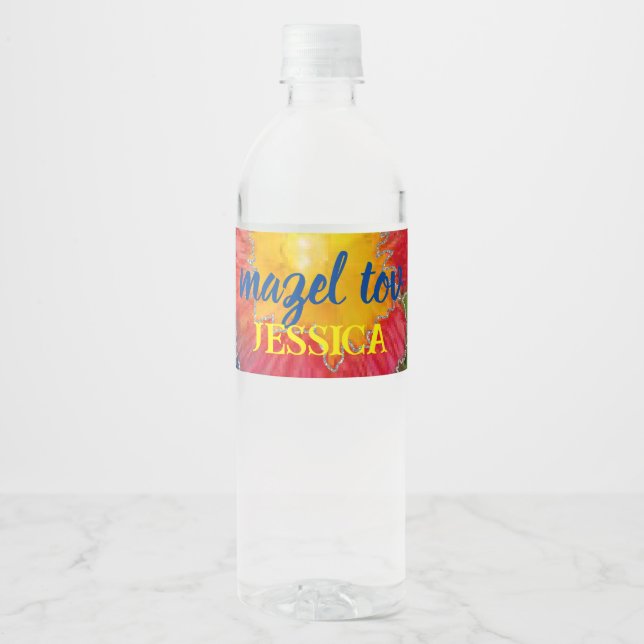 BM Bar Bat Mitzvah Tie Dye Water Bottle Label (Front)