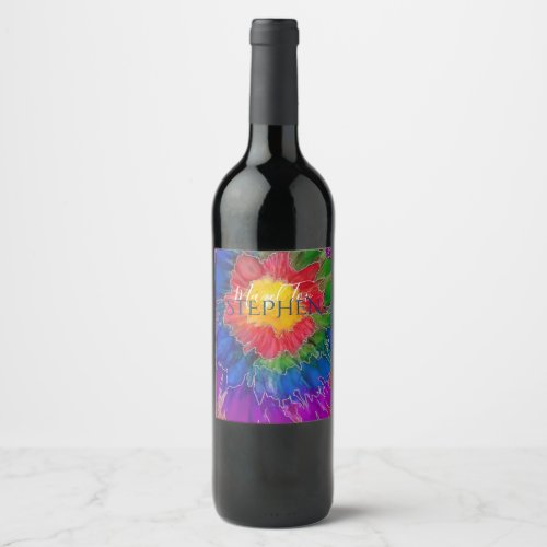 BM Bar Bat Mitzvah Wine Bottle Label Tie Dyed Inks