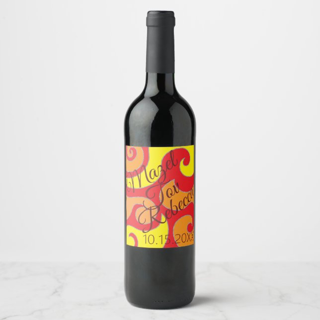 BM Bar Bat Mitzvah Wine Bottle Label Warm Swirls (Front)