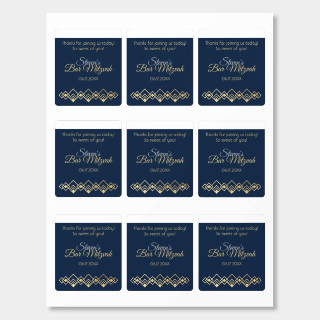 BM Bar Mitzvah Roll of Mints Label Navy Art Deco (Sticker Sheet)