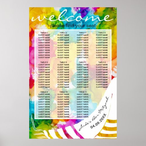 BM Bar N Bat Mitzvah Colorful Tallit Seating Chart