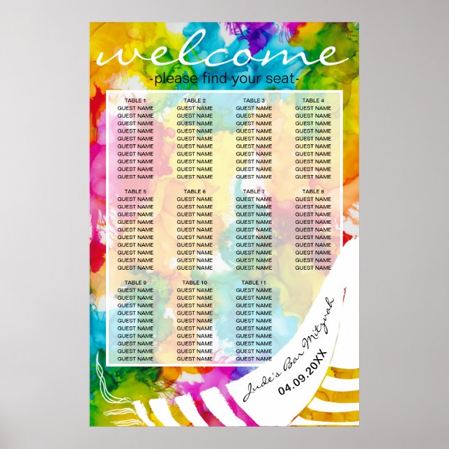 BM Bar N Bat Mitzvah Colorful Tallit Seating Chart (Front)