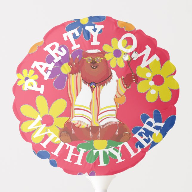 BM Bar or Bat Mitzvah Balloon Flowery Sitting Bear (Front)