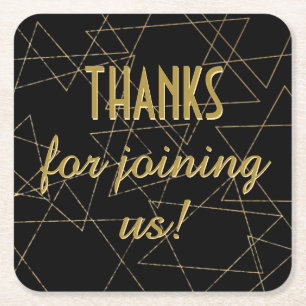 BM Bar or Bat Mitzvah Black Gold Stars Square Paper Coaster