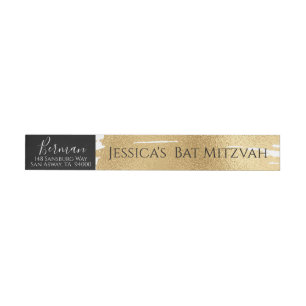 BM Bar or Bat Mitzvah Elegant Gold & Black Wrap Around Address Label