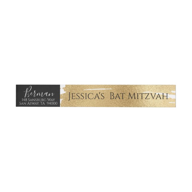 BM Bar or Bat Mitzvah Elegant Gold & Black Wrap Around Address Label (Individual)