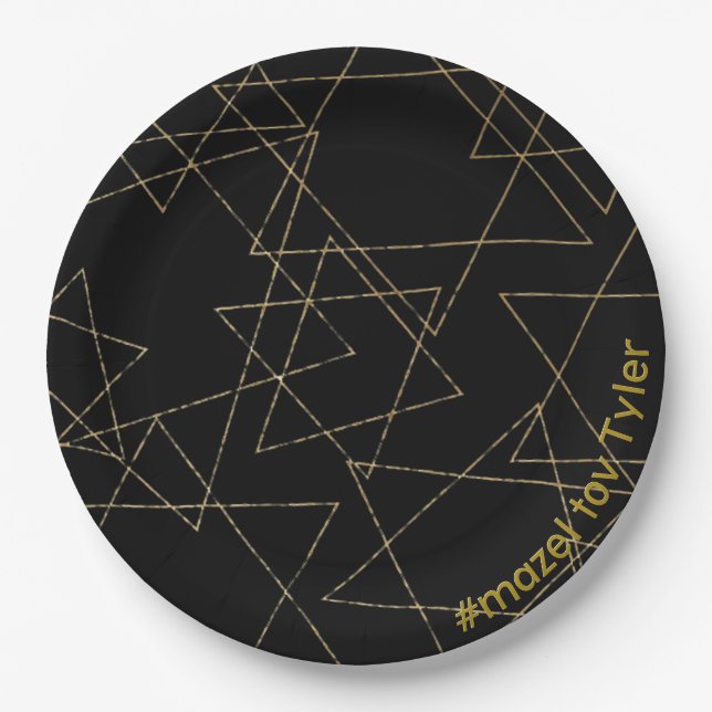 BM Bar or Bat Mitzvah Gold Stars Paper Plates (Front)