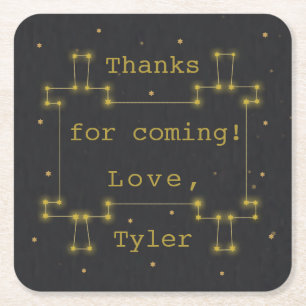 BM Bar or Bat Mitzvah Space Torah Square Paper Coaster