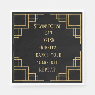 BM Bat Bar Mitzvah Black Art Deco Napkins