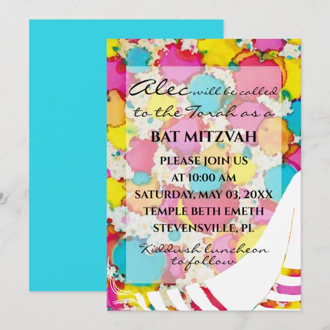 BM Bat Bar Mitzvah Confetti Tallit Invitation  (Front/Back)