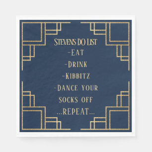 BM Bat Bar Mitzvah Navy Art Deco Napkins
