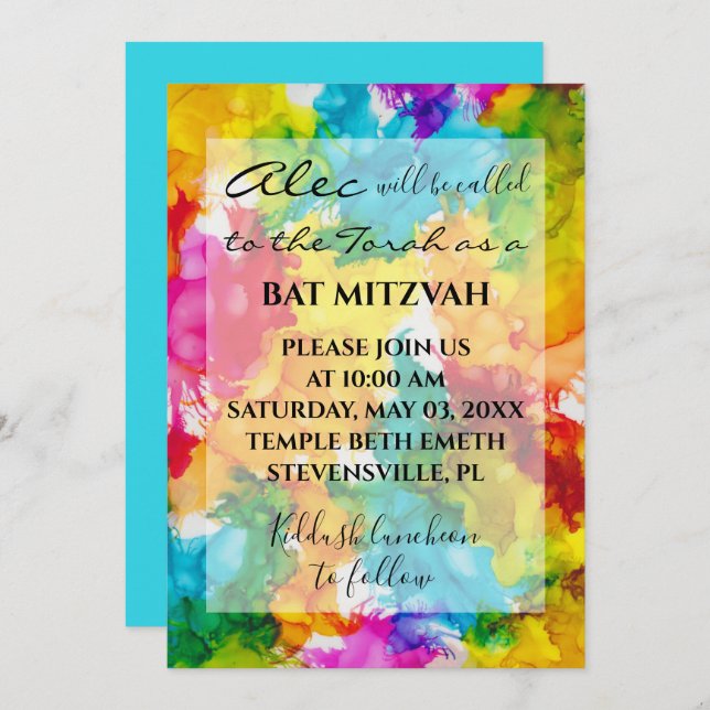 BM Bat Bar Mitzvah Splash of Color Invitation (Front/Back)