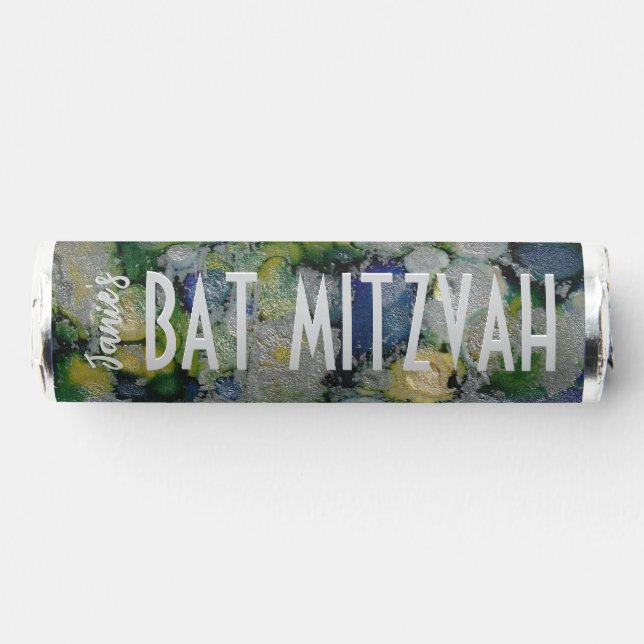 BM Bat Mitzvah Blue Greens Beveled Label Breath Savers® Mints (Front)