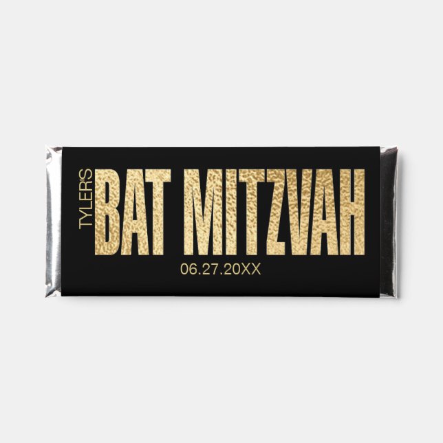 BM Bat Mitzvah Classic Black N White Wrapper Hershey Bar Favors (Front)